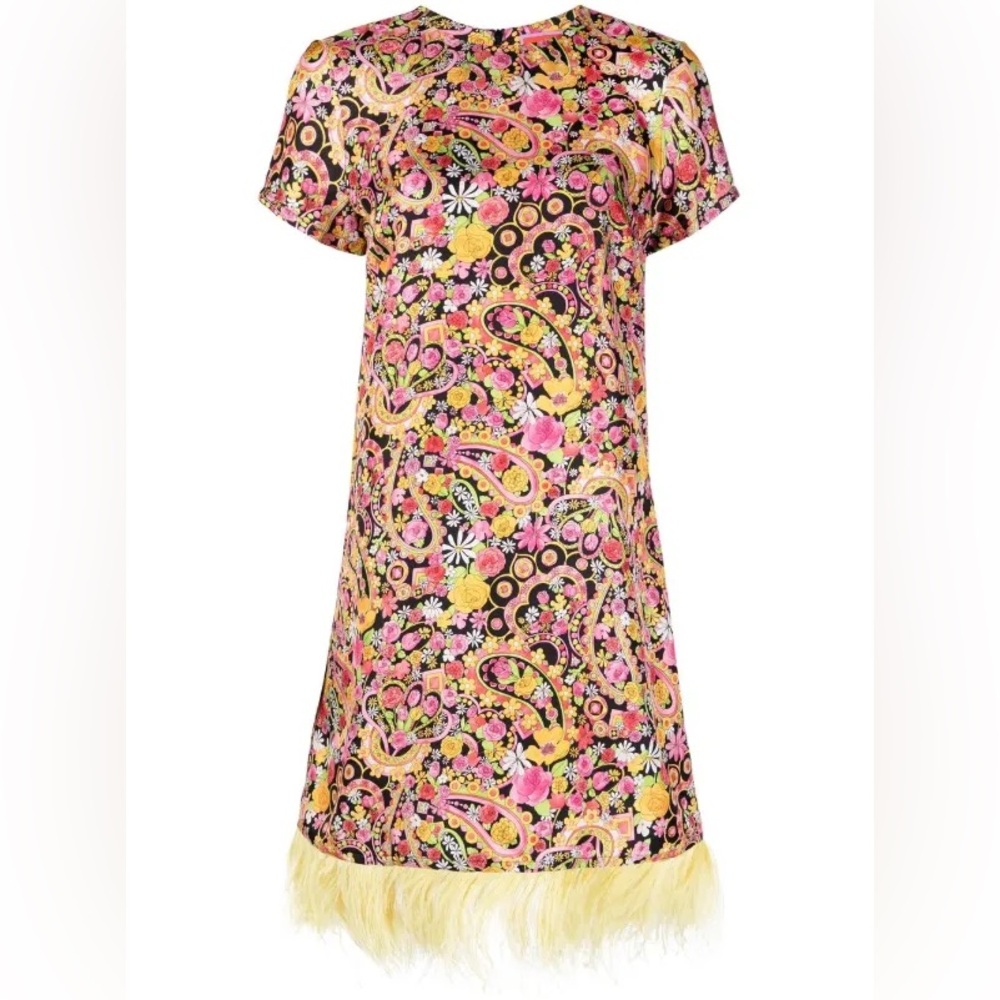 LA DoubleJ / Silk Feather swing a line mini Dress small S - Picture 3 of 5